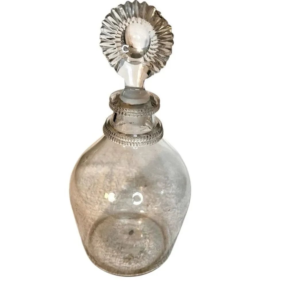 Antique Blown Glass Decanter with Applied Bands And Sunburst Stopper